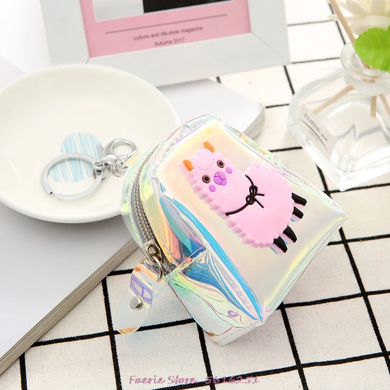 

Hot Style Laser Cartoon Zero Wallet Keychain Creative Lovely Owl Alpaca Key Chain Jelly Bag Pvc Storage Bag Wholesale Keyring