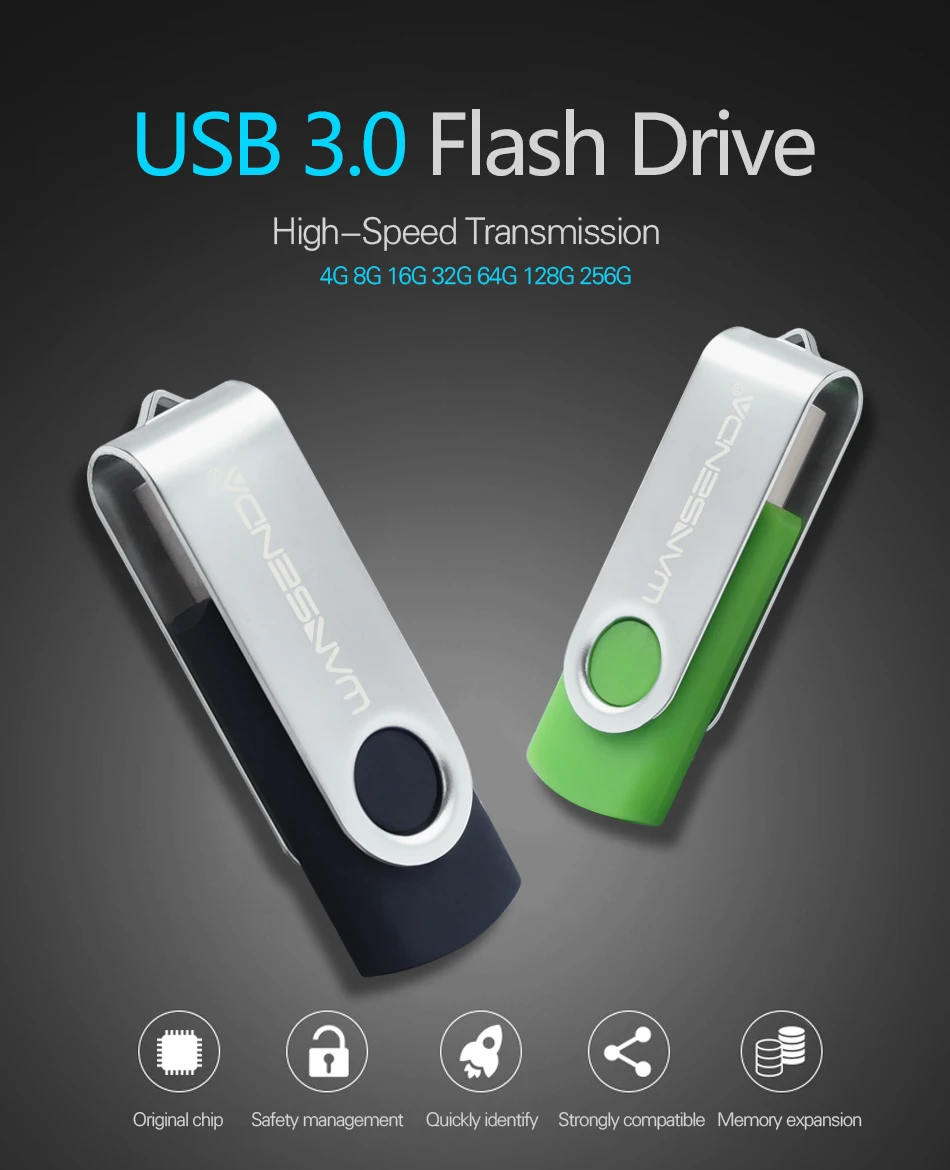 WANSENDA USB флеш-накопитель, Вращающаяся ручка, 32 ГБ, 64 ГБ, Usb флешка 3,0, 16 ГБ, 128 ГБ, 256 ГБ, флешка, флеш-карта памяти для планшетных ПК