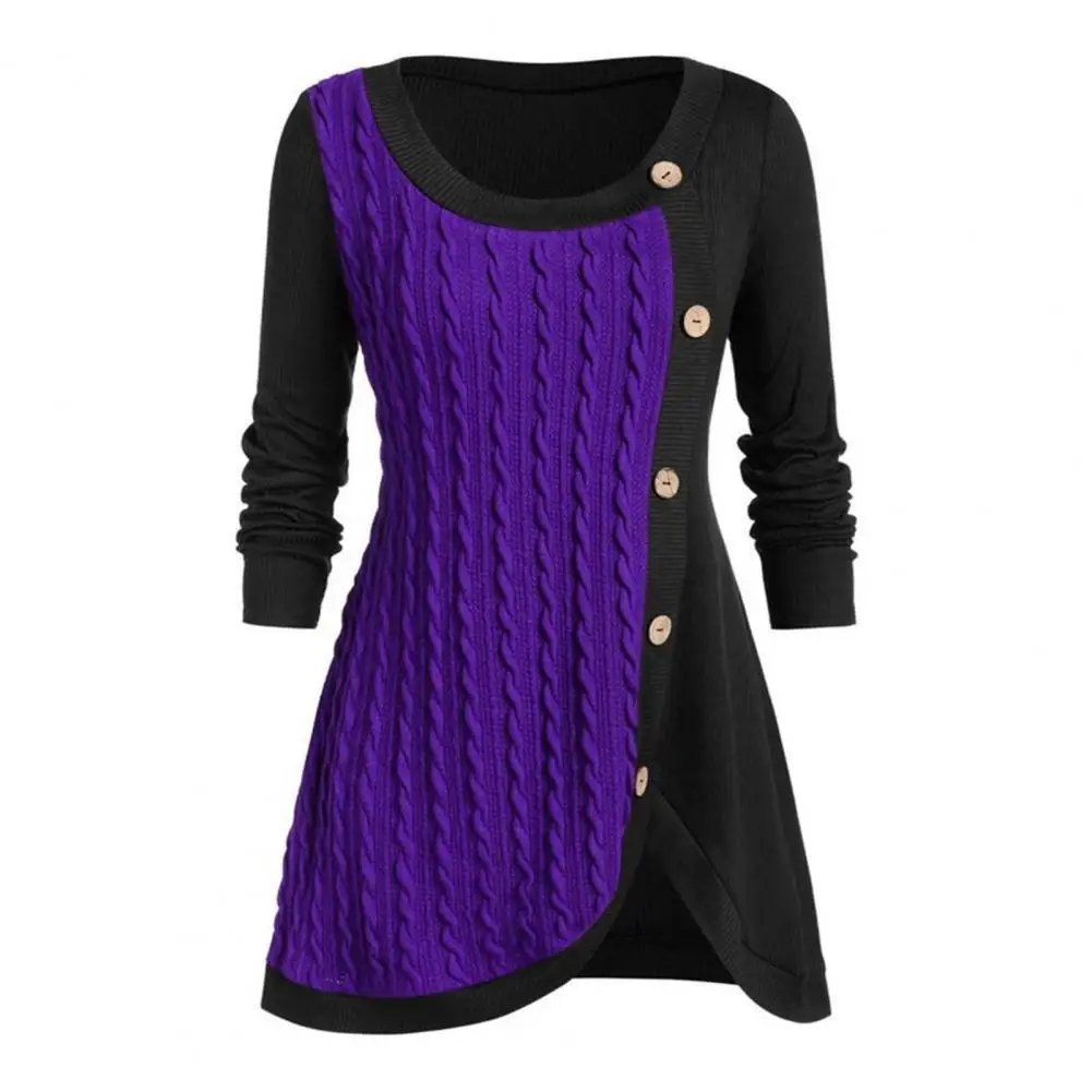 

Однотонный пуловер с длинным рукавом, свитер, осенне-зимний пуловер с декоративными пуговицами, свитер с асимметричным переплетением, улич...