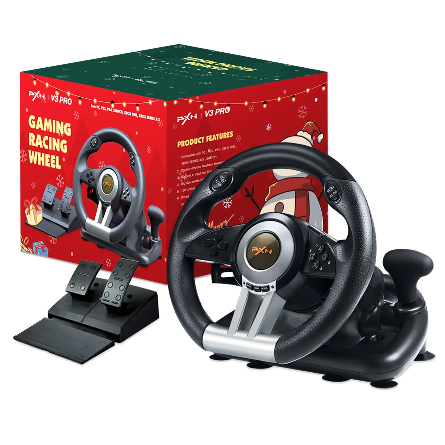 

PXN V3IIO Gaming Steering Wheel PC Racing Wheel 180° Gift Box with Pedals for PS3/PS4 /Xbox One/Nintendo Switc/Xbox Series X/S