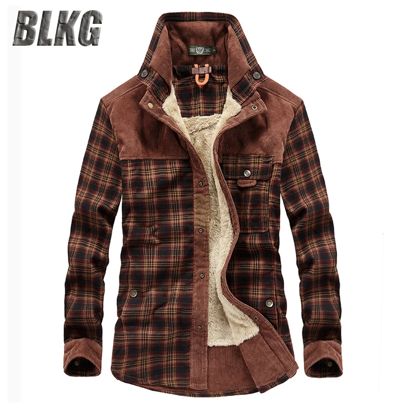 Рубашка BLKG в стиле милитари мужские зимние толстые теплые флисовые рубашки