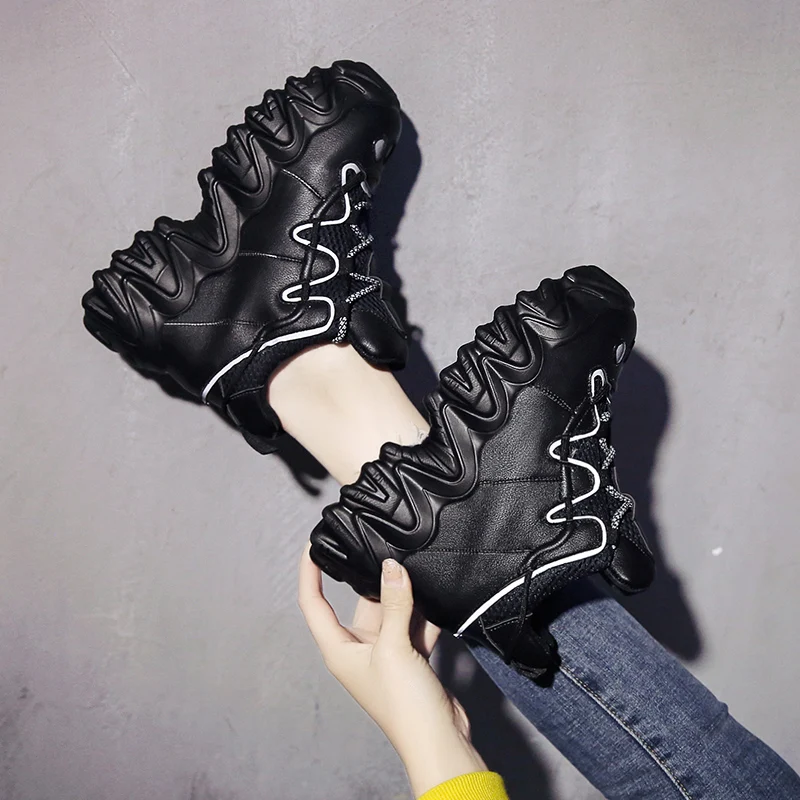 

Women Designers Platform Sneakers White Ulzzang Fashion 10cm Height Increasing Wedge Vulcanized Shoes Woman Sports Casual Shoes