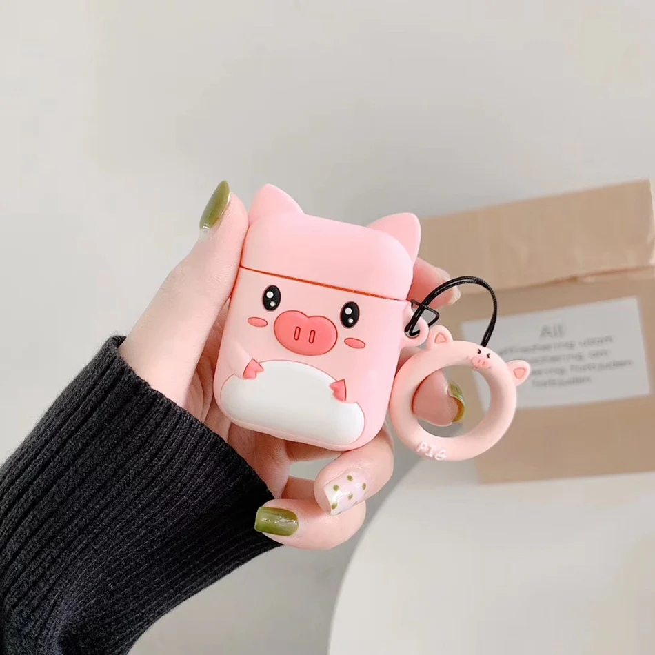 Pig 1 Для AirPods чехол милый 3D мультфильм наушники Kawaii чехол для Airpods 2/i10/i11/i12 TWS мягкая защитная крышка с кольцом на палец - Цвет: Pig 1