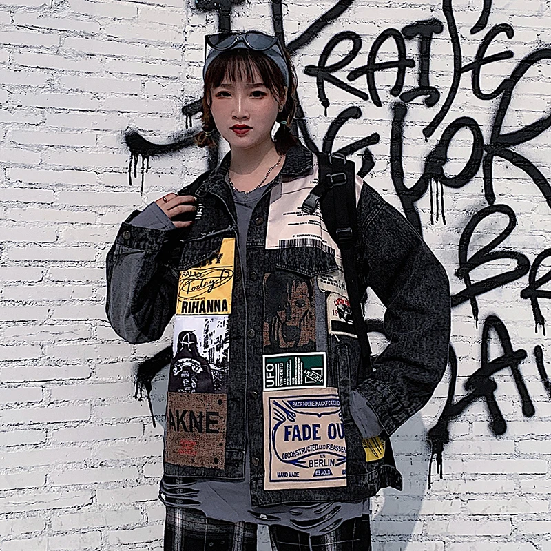 2021 джинсовая куртка Модные свободные уличные в стиле хип-хоп с бесплатной