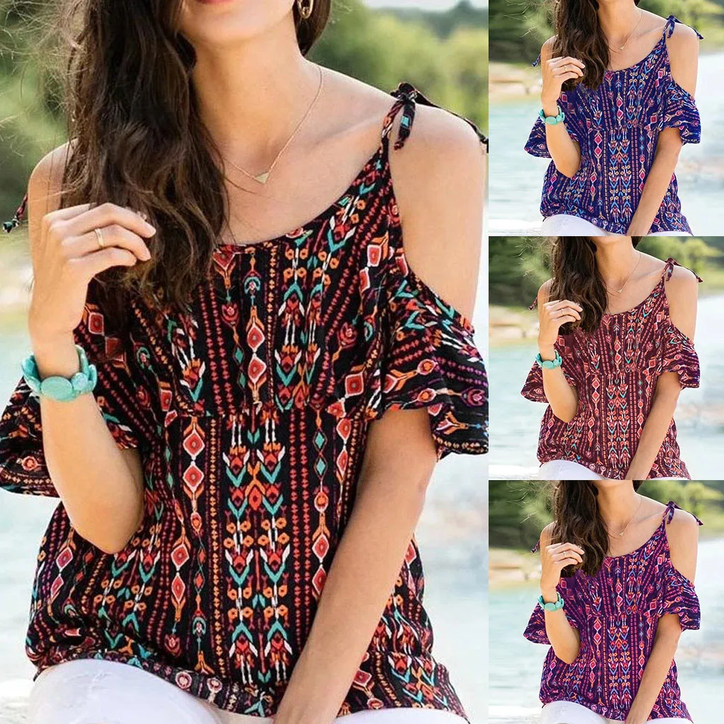 Женский Пляжный топ с коротким рукавом винтажный принтом на тонких бретельках