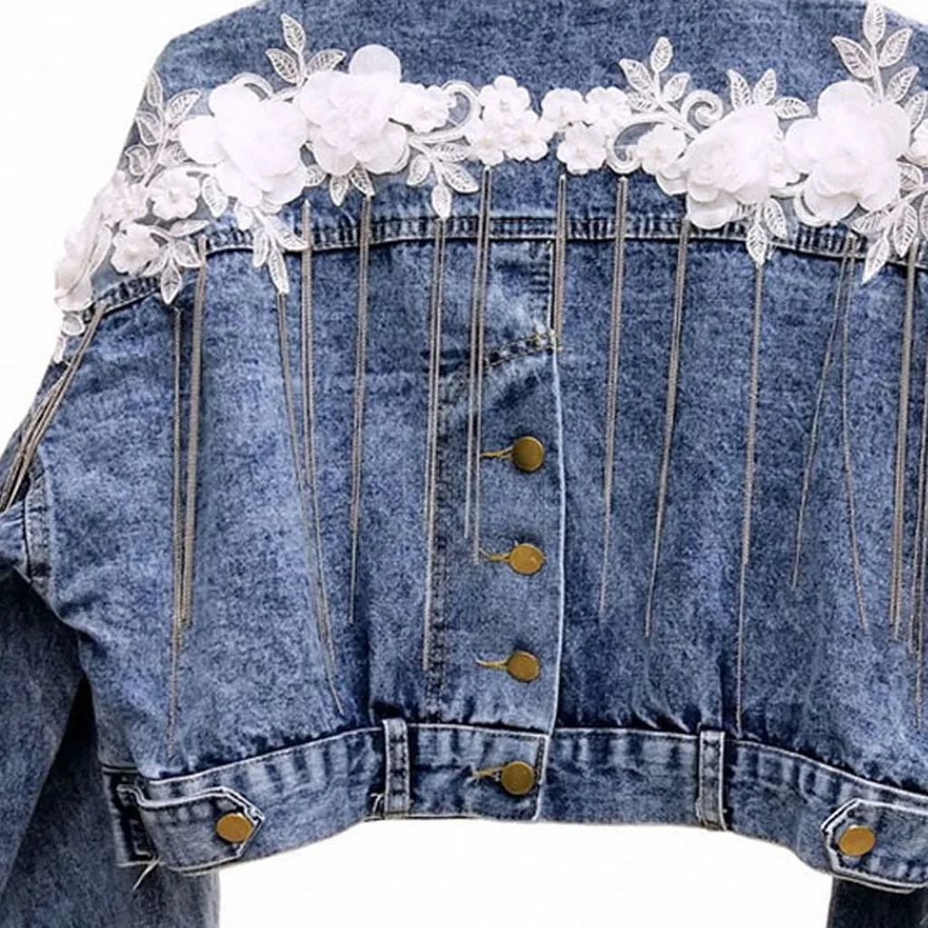 Новое поступление женская джинсовая куртка на пуговицах с длинным рукавом