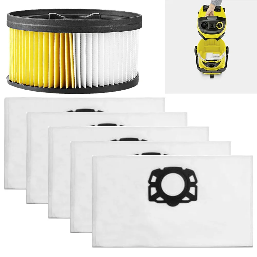 

Vacuum Cleaner Replace Filter Parts 5 Bags +1 Filter Suitable For Kärcher WD 5.200 MP, WD 5.260, WD 5.450, WD 5.470