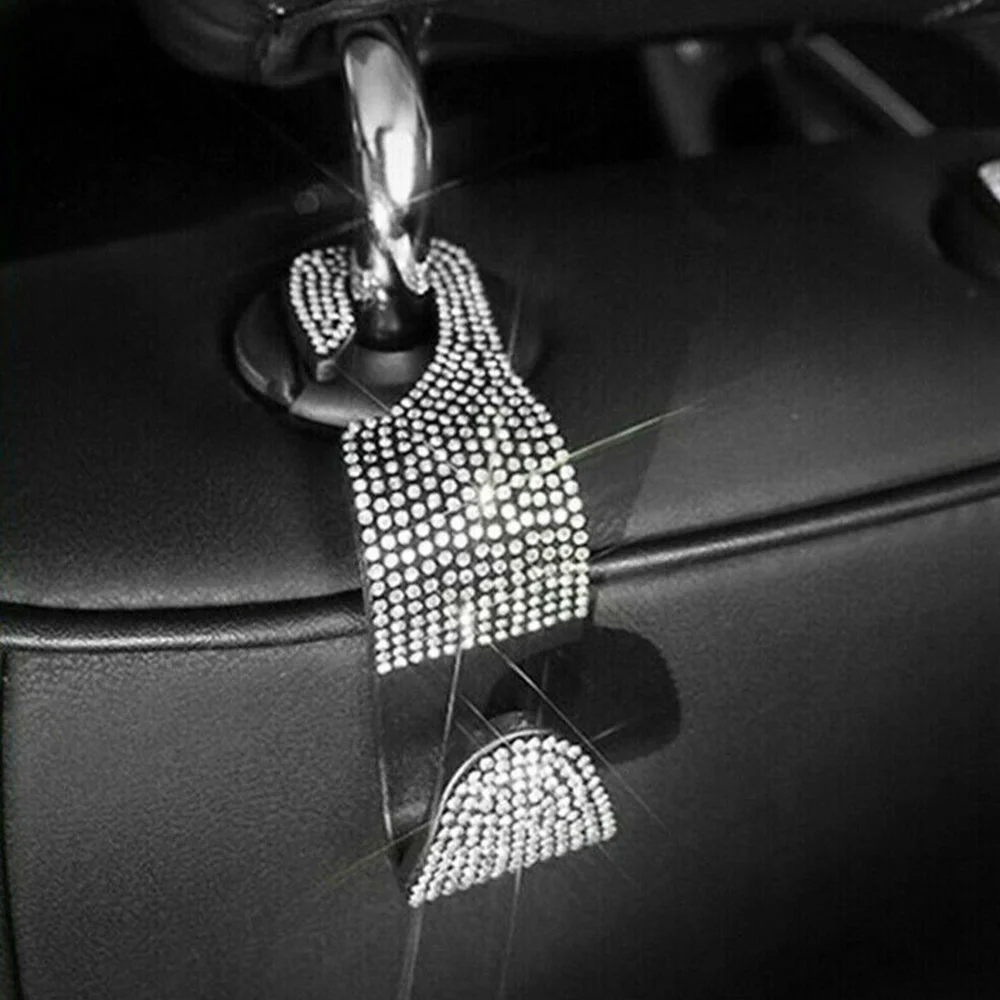 

2pcs Car Seat Back Bling Rhinestones Hook Auto Universal Headrest Storage Holder Car Interior Accessories