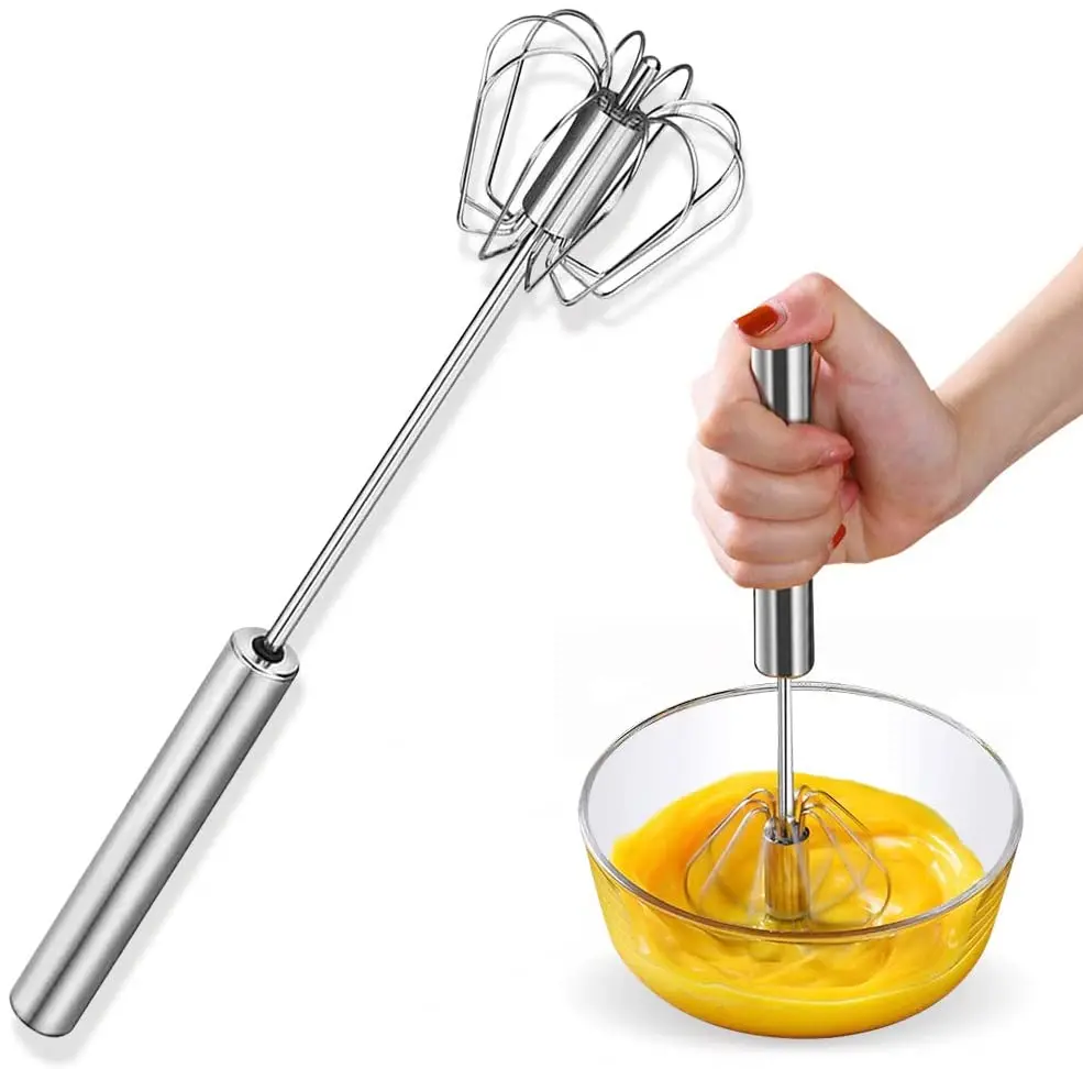 

Semi-automatic Egg Whisk Stainless Steel Hand Pressure Whisks Hand Push Rotary Whisk for Blending Whipping Beating or Stirring