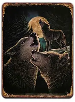 

Wild Wolves Wolf Shout The Moon Rustic Metal Plate Tin Sign Vintage Retro Man Cave Bar Garden Wall Decor 12"x8"