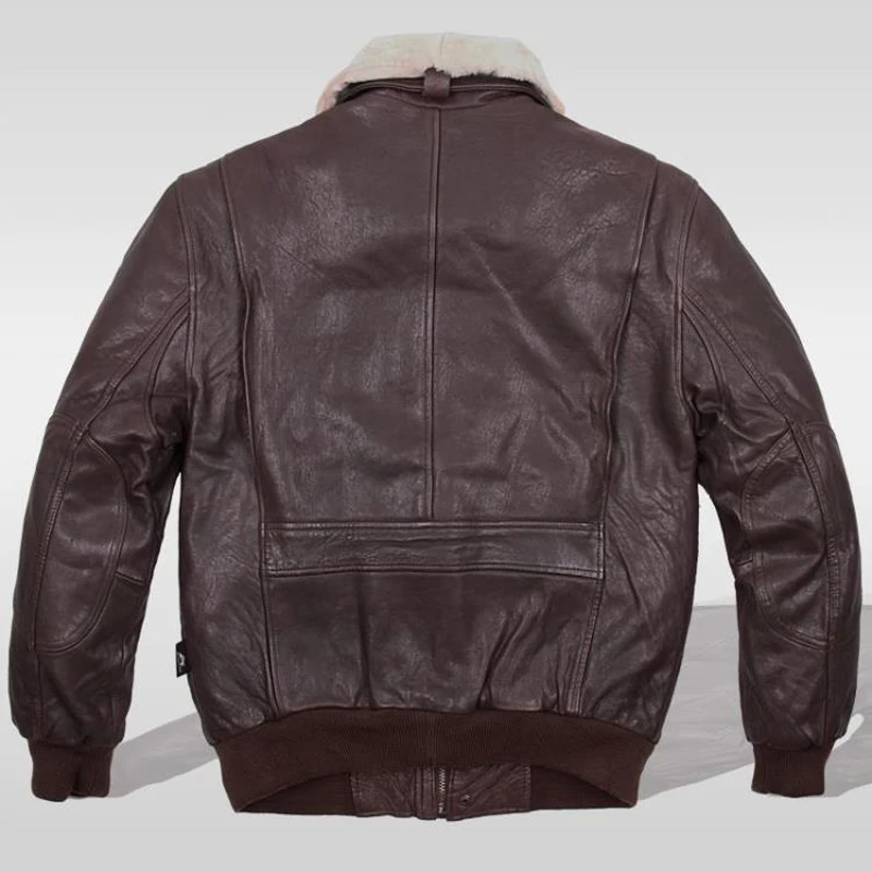 

Dark Brown American Air Force Flight Leather Jacket Plus Size Sheep Skin Man Genuine Leather Jackets Turn Down Collar