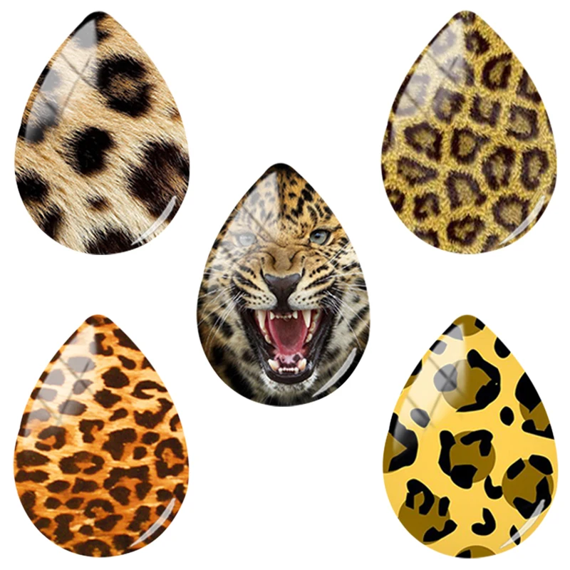 

TAFREE Mix Style Leopard Pattern 18x25mm Handmade Tear Drop Shape Glass Cabochon Dome Flat Back Jewelry Making Findings TX01