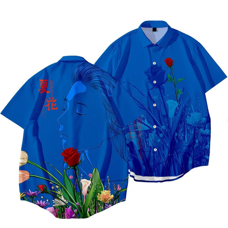 

Summer Flower Printed Casual Men Vintage Loose Beach Shirt New Hawaiian Short Sleeve Shirt Streetwear Oversize 6XL