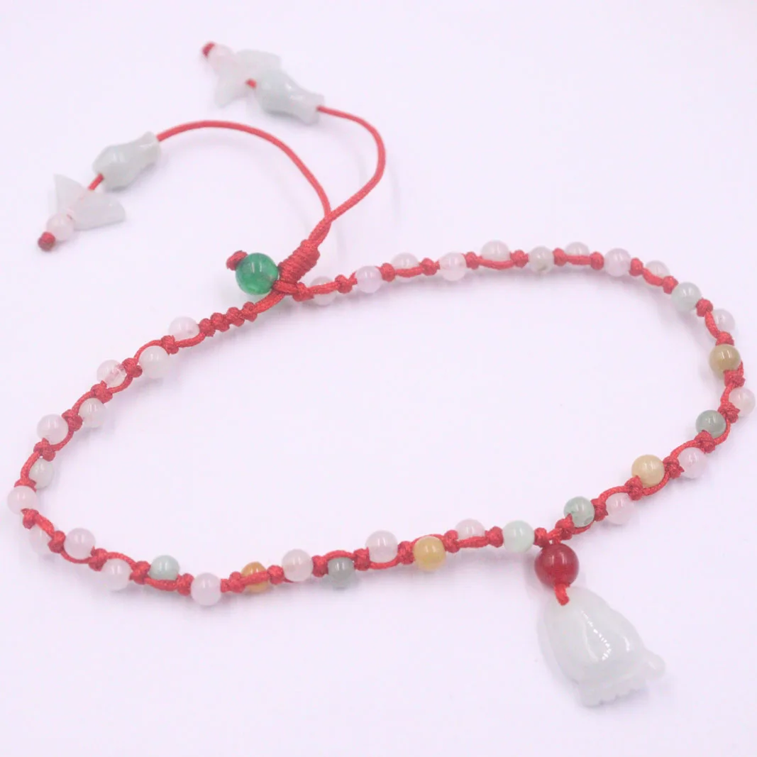 Настоящий натуральный нефрит Jadeite ножной браслет изящный Шарм круглые амулеты