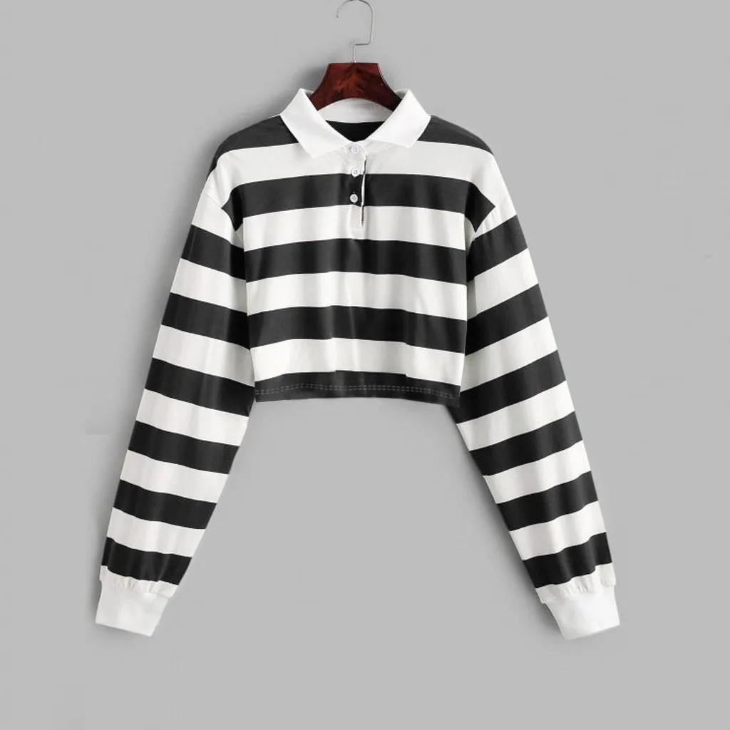 

Fashion Zebra Stripes Print Hoodies Women Autumn Short Sweatshirts Casual Turndown Neck Long Sleeve Pullovers Harajuku Hoodie