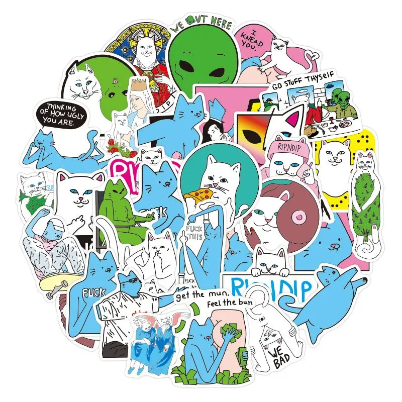 50 шт. Эстетическая наклейка для ноутбука с изображением кошек среднего пальца s