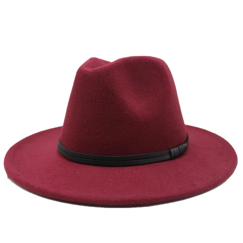 Winte шерсть фетр Джаз Fedoras шапки со шнурками Пряжка декор для женщин унисекс Панама с широкими полями Трилби ковбойская Кепка Панама