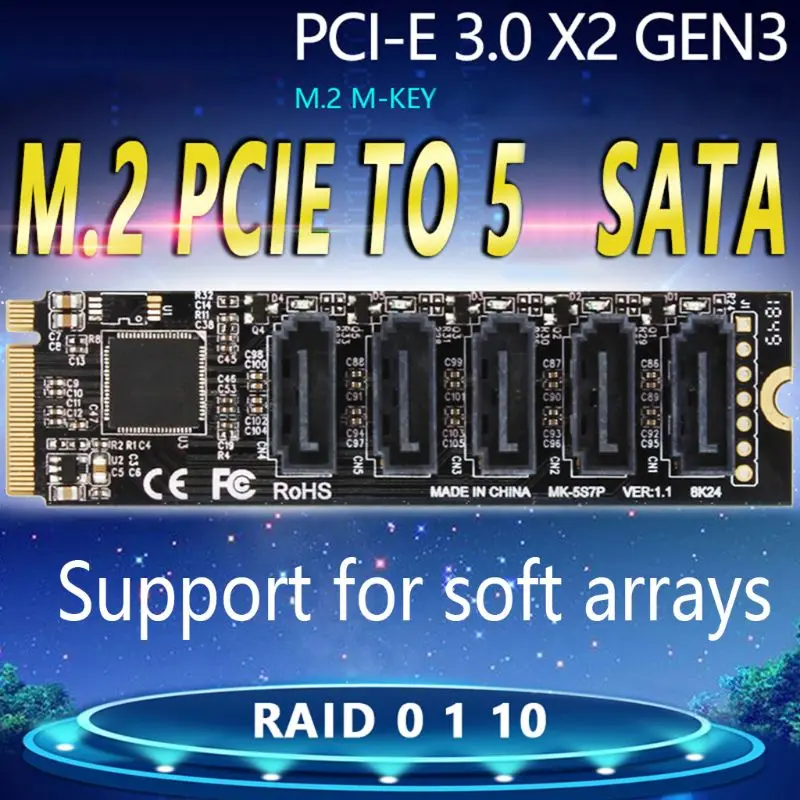 

5Port SATA M.2 NVME to SATA PCI-E to PCIE SATA Disk Array 5 Cards RAID0/1 Card
