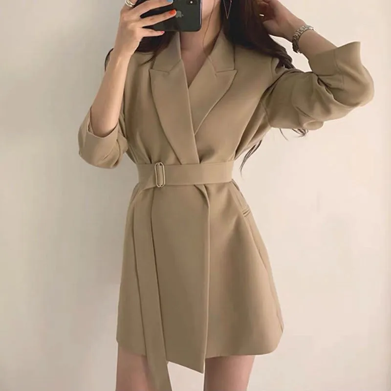 

New Spring Autumn Fashion Women Retro Thin Casual Style Blazer Loose Formal Suit Coat Black Jacket Office Coats Black Coat