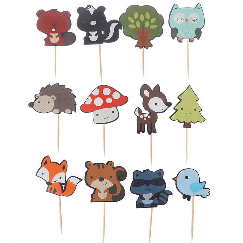 24 шт лесные животные Торт Топперы Джунгли Лес животное кекс топперы для детей