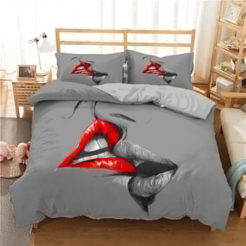 

Lipped 3D Digital Printing Bedding Duvet Cover Set King Queen Full Twin Size Comforter Cover Set Bedclothes Women for All Season