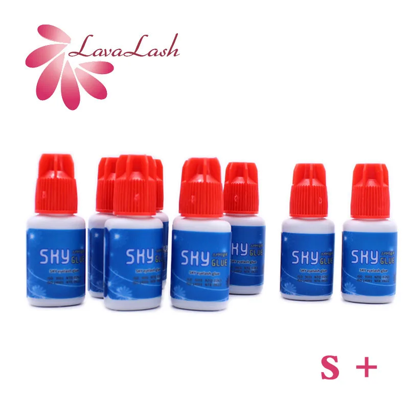 10 Bottles Sky Glue S Plus Type Red Cap Original Korea Eyelash Extensions 5ml Beauty Shop MSDS Makeups Tools Lash Glue Wholesale