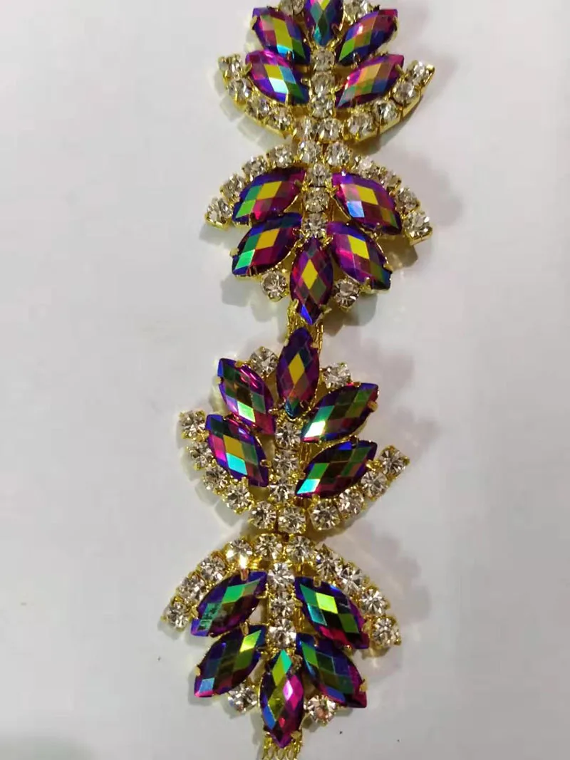 Gold purple AB Лидер продаж, 1 ярд, 25 цветов, кристаллы, стразы на цепочке с акриловым камнем, стразы, отделка для свадьбы, аппликация для невесты, TONG91801 - Цвет: Gold purple AB