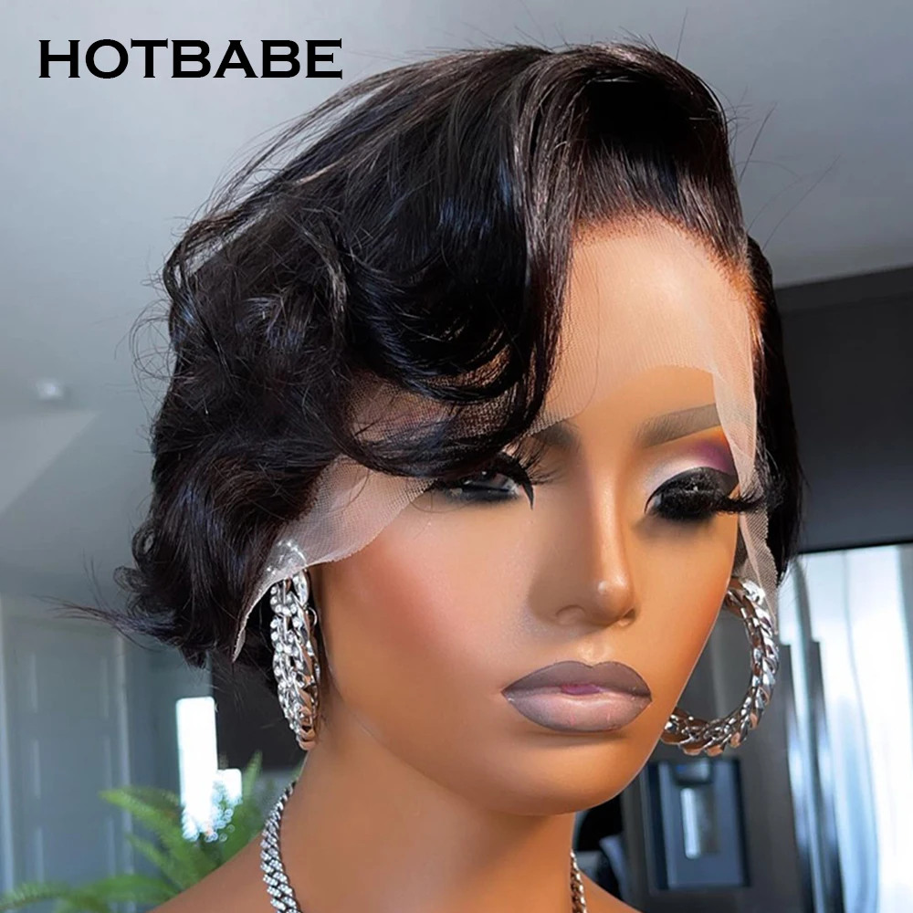 Pixie Cut Wig Wave Bob Transparent Lace Front Human Hair Wigs Brazilian Lace Frontal Wigs For Women Side Part Short Curly Wig
