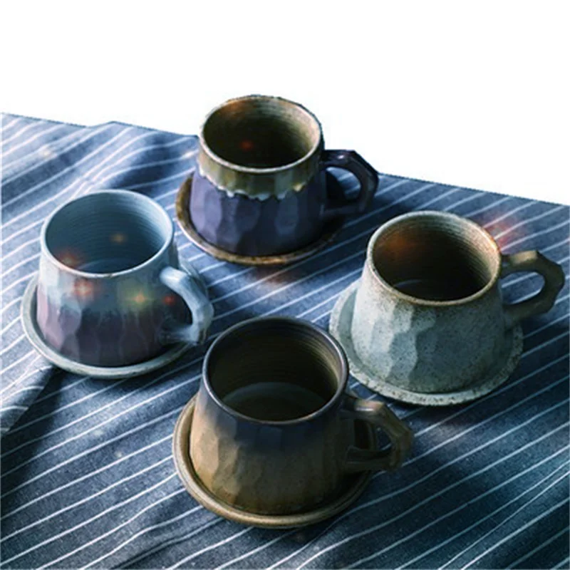 

Japanese Retro Ceramic Coffee Cup and Saucer Set Creative Souvenir Cup Afternoon Tea Mug Stoneware Coffee Cup Drinkware