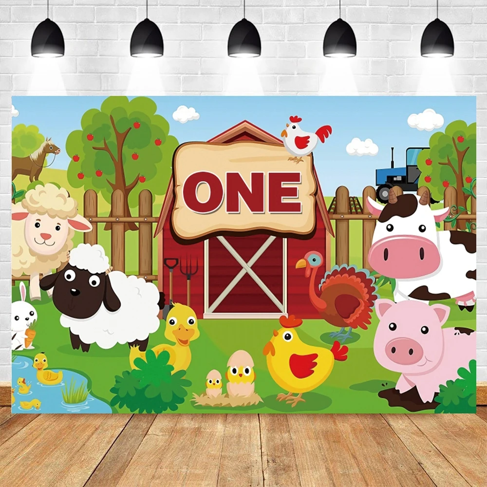 

Yeele Cartoon Farm Barn Animals Baby 1st Birthday Party Photography Backdrops Vinyl Jungle Custom Photo Background Photocall
