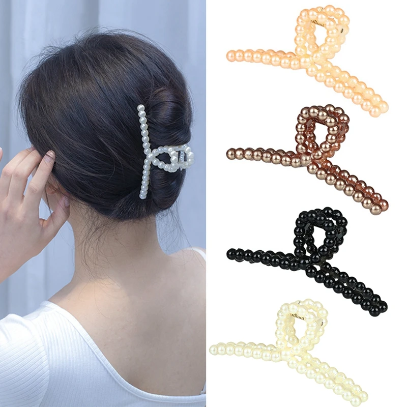 

4PCS Hair Clamp Clips Fashion Solid Color Jaw Hair Clips Hair Claw Barrettes Fake Pearl Hair Claw Women Big Hair Clamp Clip