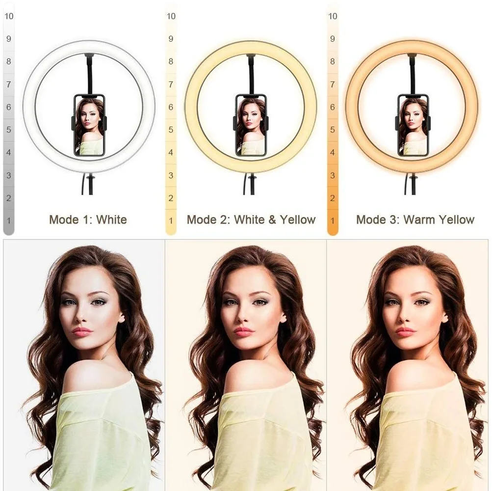 Приглушаемый кольцевой светильник светодиодный 10 дюймов со штативом держатель