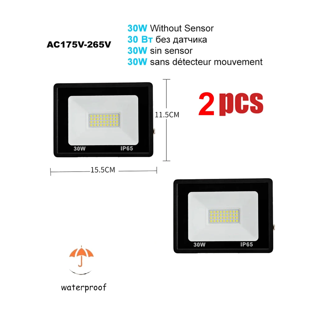 

2 pcs 220V 10-100W LED FloodLight Spotlight Exterior Street wall reflector operated lamp radar sensor LED waterproof lights ener