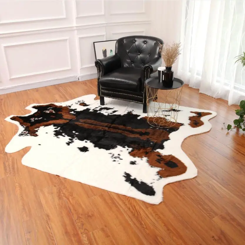 Nordic imitation cows pattern Rug faux skin leather NonSlip Antiskid Mat washable Animal print Carpet for living room bedroom