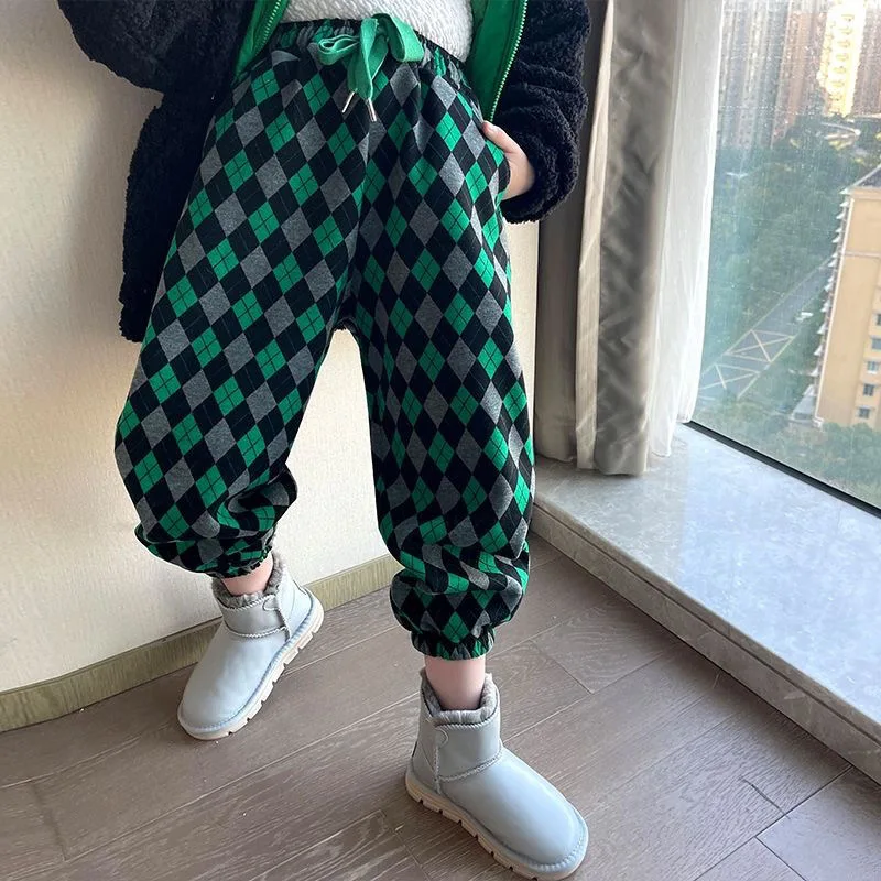 

Autumn Winter Girls Boys Plus Cashmere Warm Thicken Harem Pants Children's Loose Casual Trousers Baby Kids Plaid Pant for 2-12Y