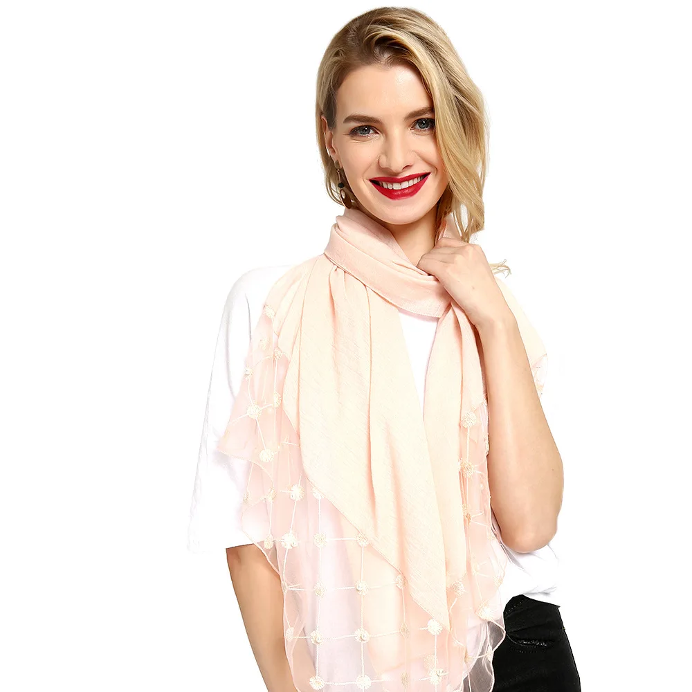 Spring and summer new mesh lattice nail bead lady's scarf European American style 100 sets of cotton linen |