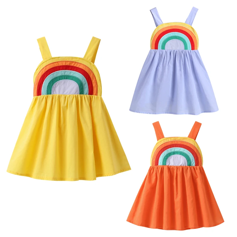

Summer Girl Sling Dress Cute Rainbow Little Baby Girl Princess Dresses Sleeveless Children Clothes Casual Kids Wear For Party