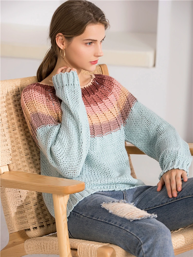 

Ailegogo Women's Autumn Winter Sweaters 2019 Pullover Knitted O-Neck Fashionable Casual Office Lady Rainbow Colors Tops SW6193