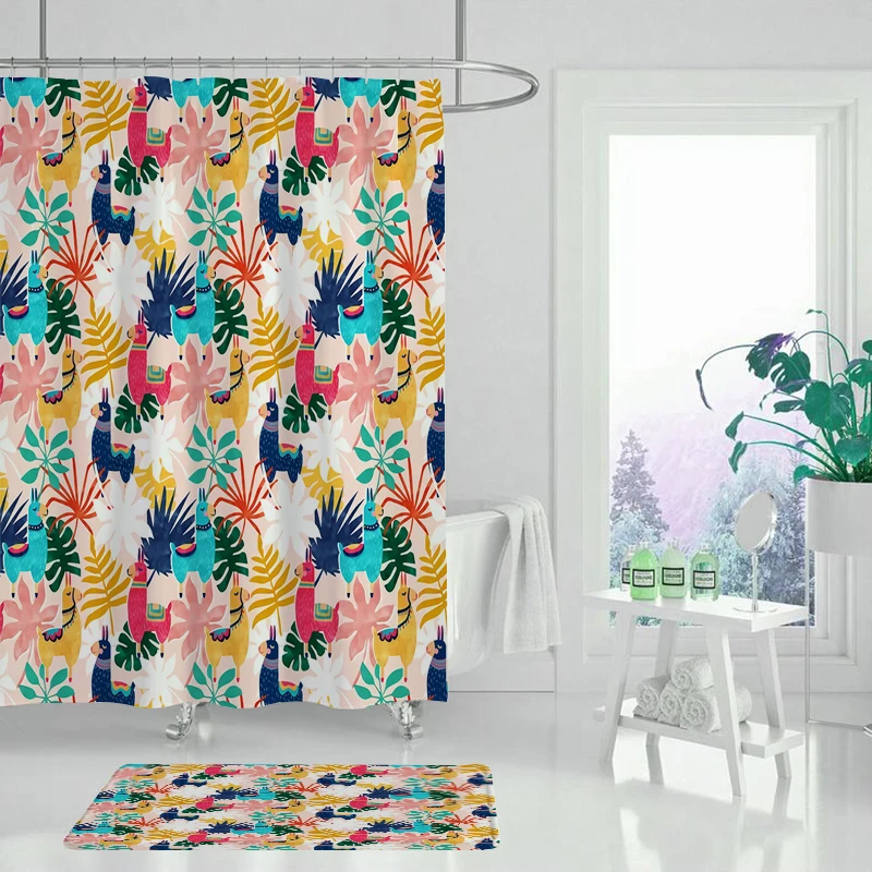 Занавеска для душа желтые цветы черный фон весенние растения креативное