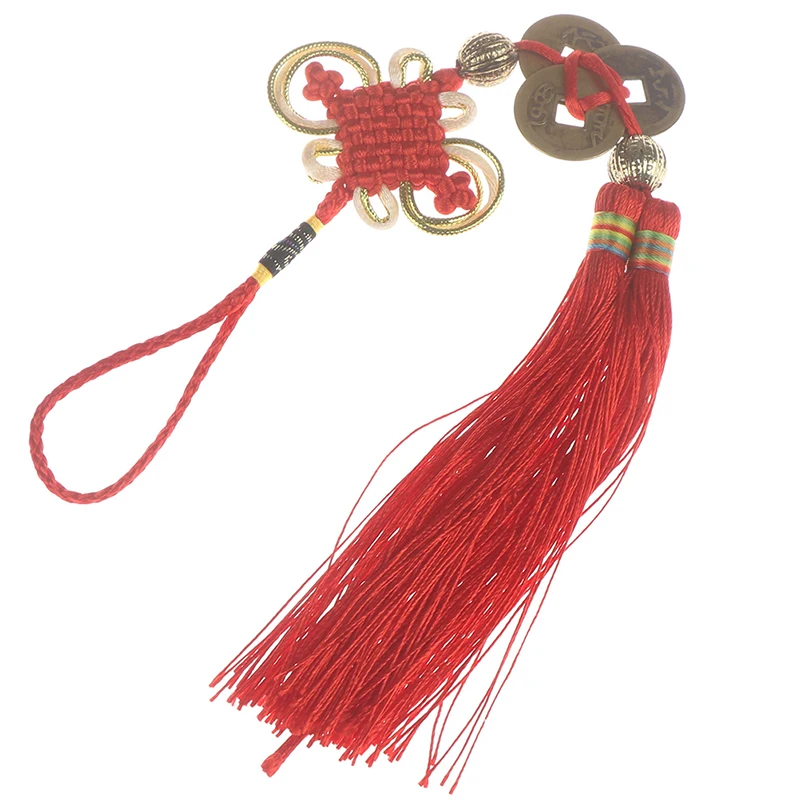 Китайские монеты по фэн-шуй длина около 32 см красные подвески с узором из узлов