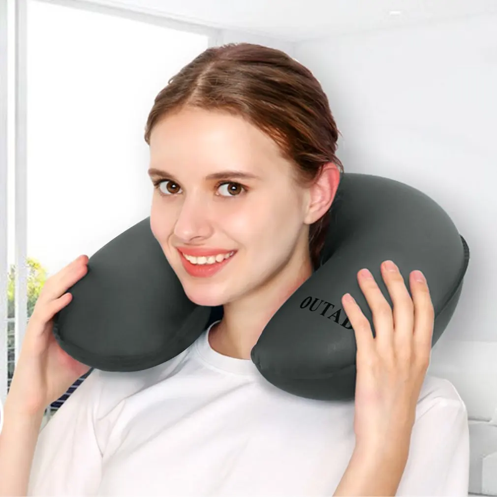 OUTAD Ultralight TPU Ergonomic Neck Concave Inflatable Air Pillow U-Shaped for Outdoor Camping Travel Bus Car Train Airplane | Дом и сад