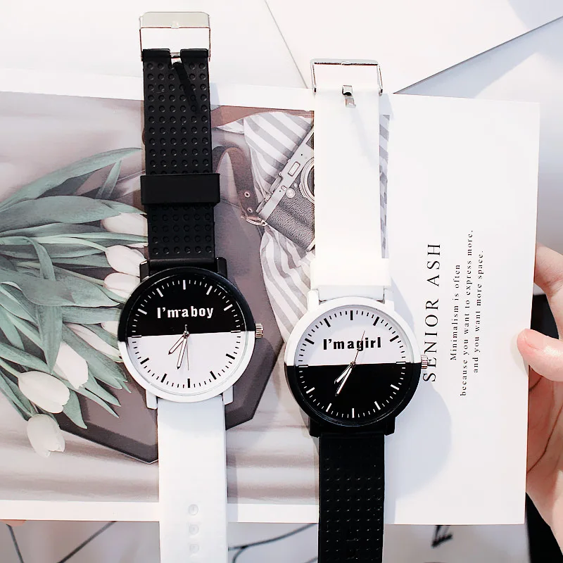 Новые парные часы с большим циферблатом студенческие мужские текстовые Harajuku