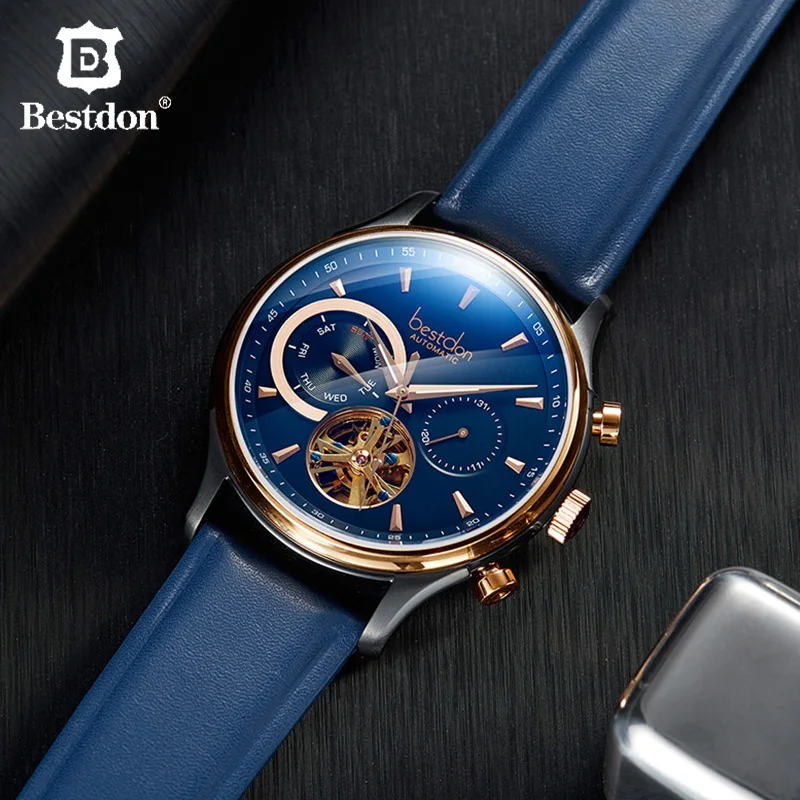 Часы Мужские автоматические механические с турбийоном и кожаным