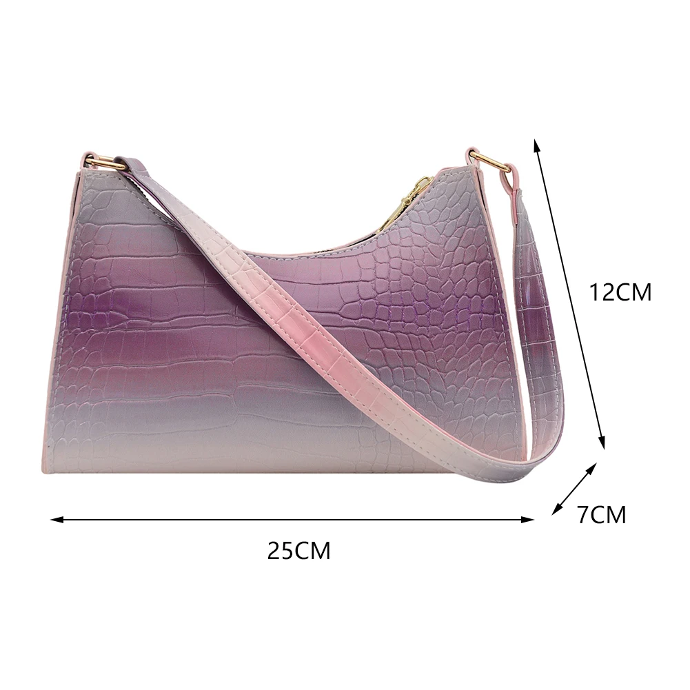 

New Fashion Gradient Color Alligator Pattern Printing Shoulder Underarm Bags For Women Retro PU Leather Ladies Simple Handbags