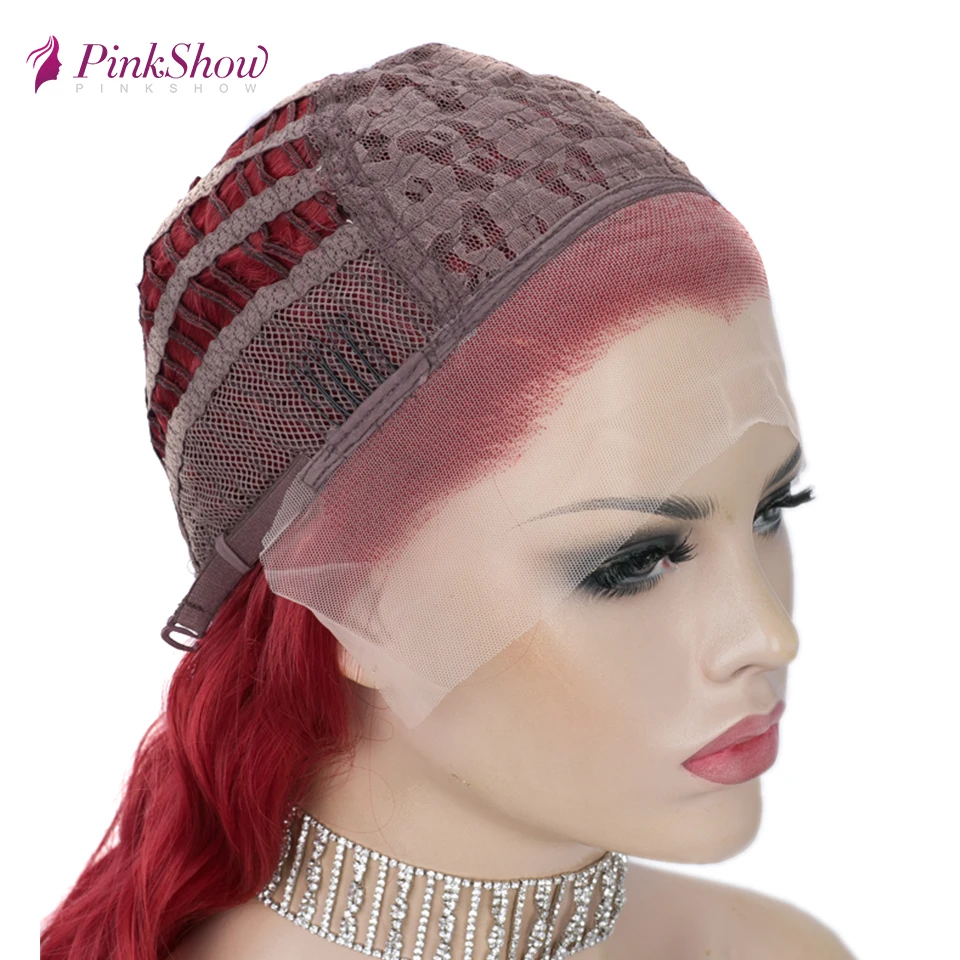 

Pinkshow Red Lace Wig Short Synthetic Lace Front Wigs For Women Deep Wave Hair Heat Resistant Fiber Cosplay Wig