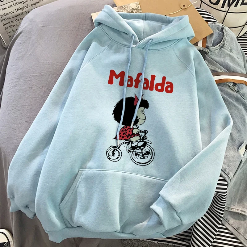 

Mafalda Kawaii Cartoons Hoodies Women Spring Oversized Long Sleeve Mafalda Graphics Fashion Clothes Sweetshirts Blue Fall Tops