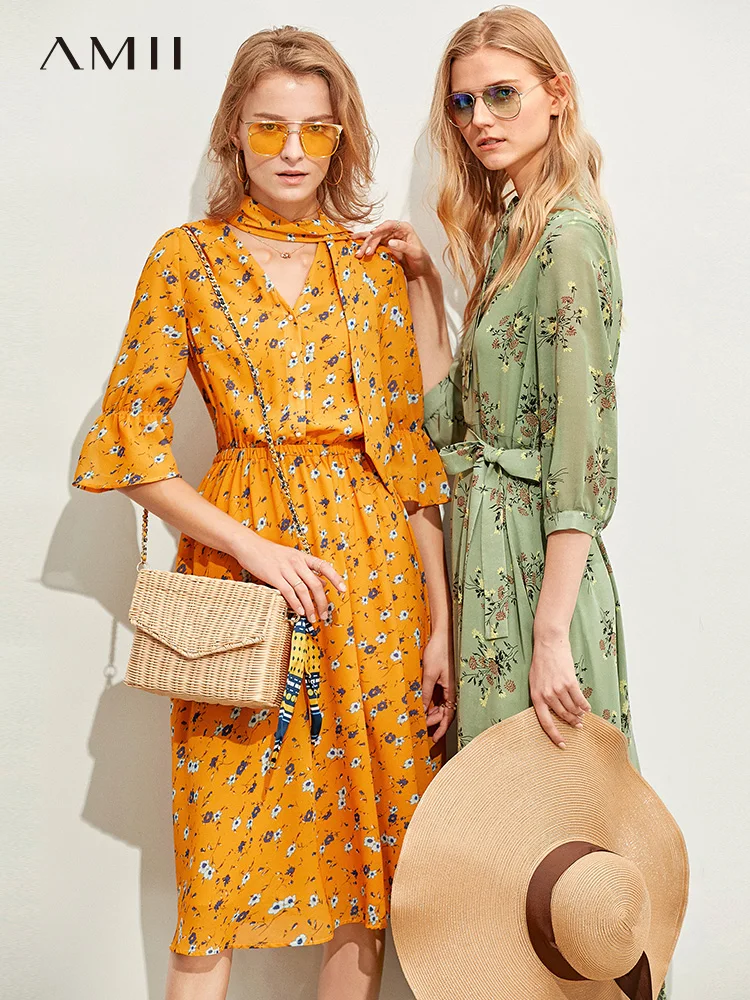 Женское шифоновое платье Amii элегантное с цветочным рисунком и v образным вырезом