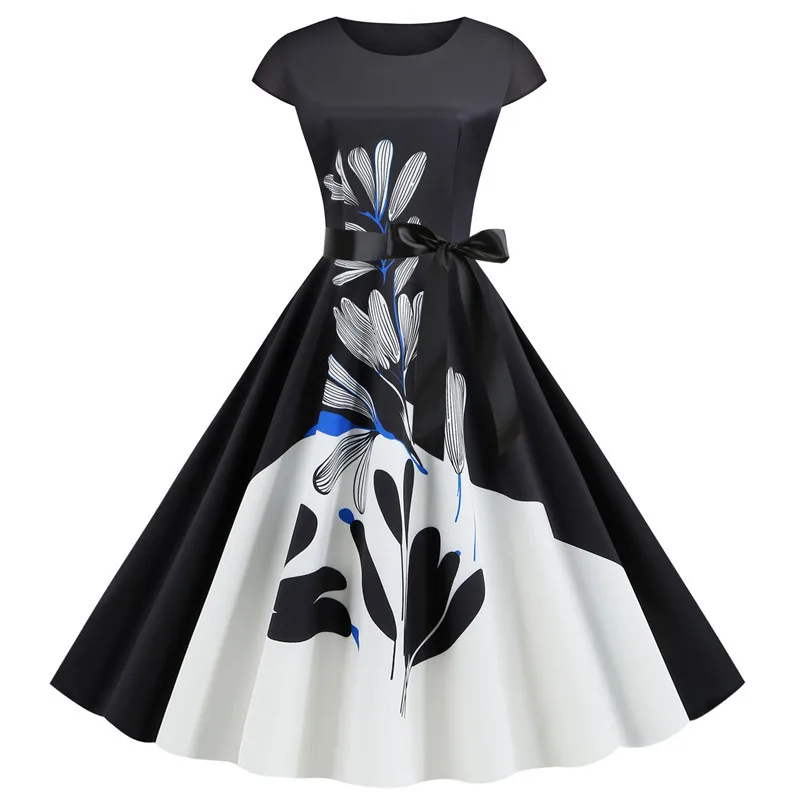 Женское повседневное винтажное платье с коротким рукавом 2021 летнее миди принтом