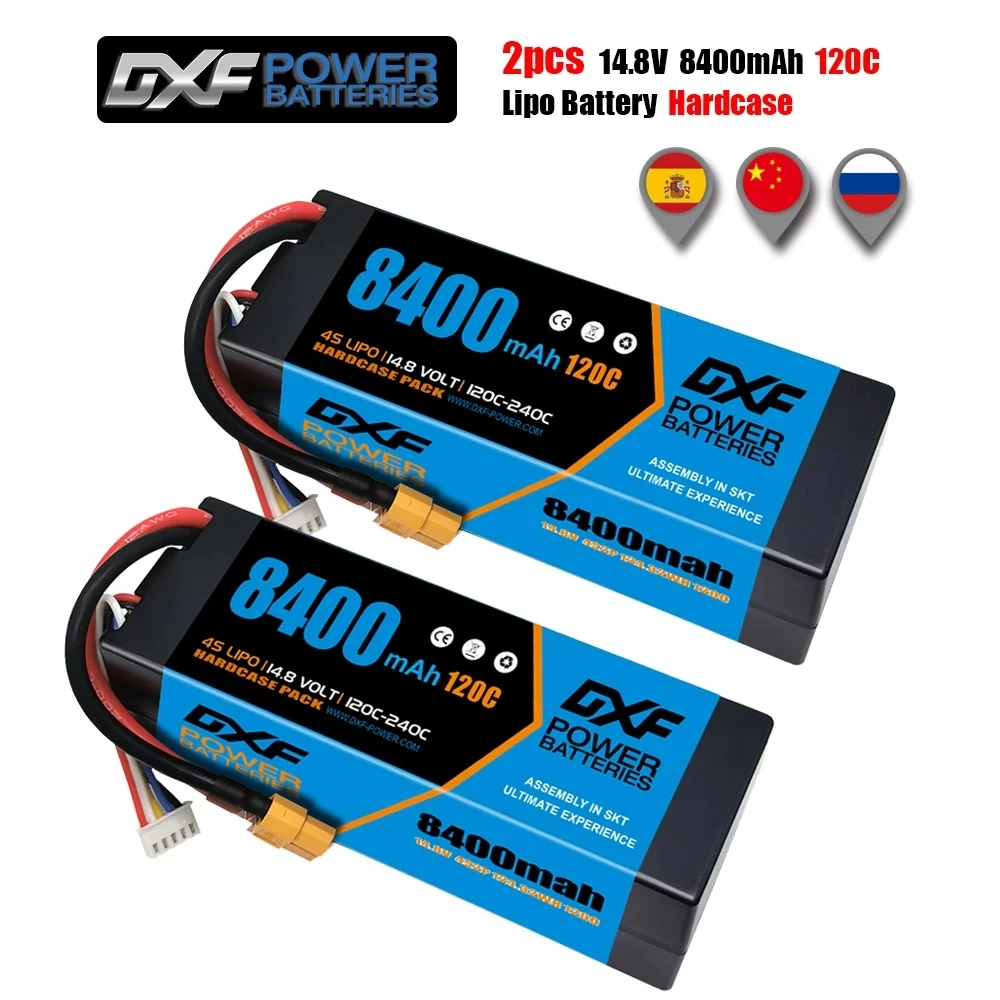 DXF-bater&iacute;a Lipo 2S 3S 4S 7,4 V 11,1 V 14,8 V 5200mAh 6500mAh 6750mAh 7000mAh 8400mAh 50C 60C 100C 120C para coche a control remoto, carcasa dura, 2 uds.-0