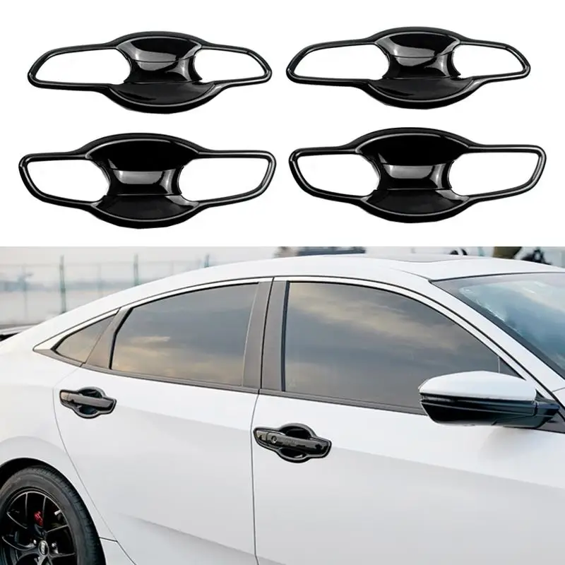 

Для Honda Civic 2016-2021, черная крышка для дверной ручки, наклейки, декоративный ободок